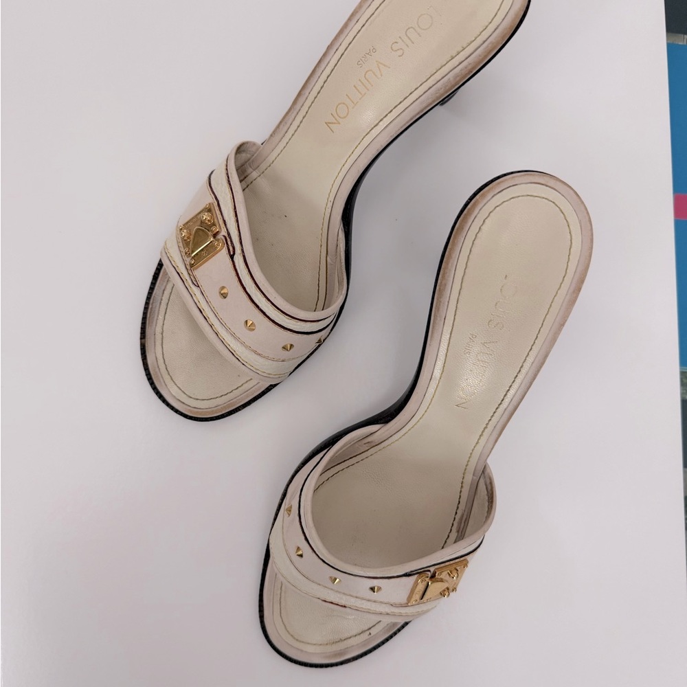 Louis Vuitton Black and Cream Mules - Picture 4 of 7